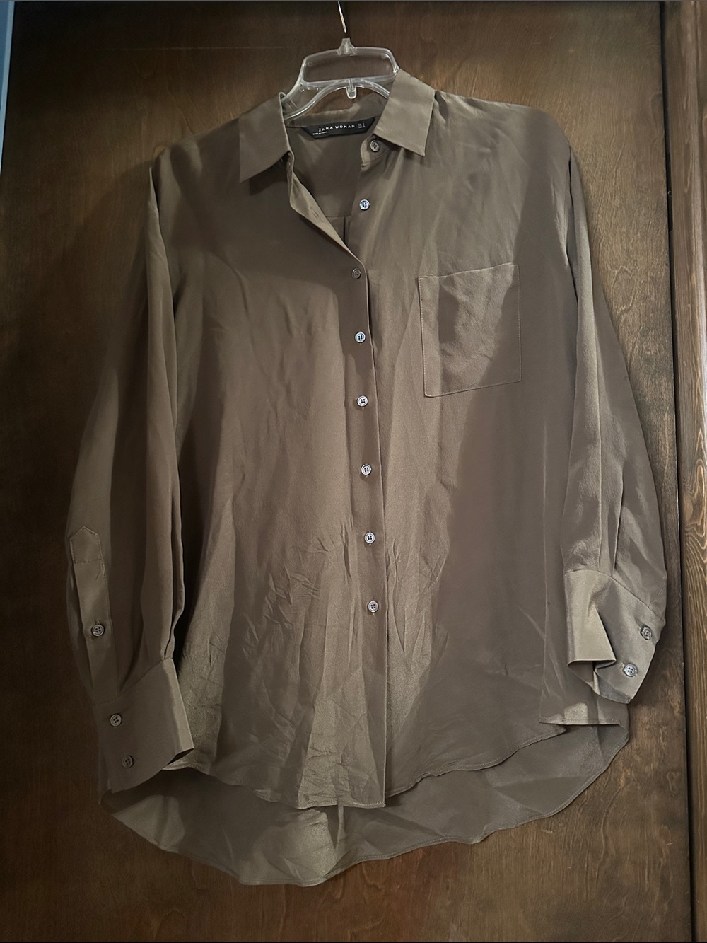 Zara Woman Olive Green Button Down Long Sleeve